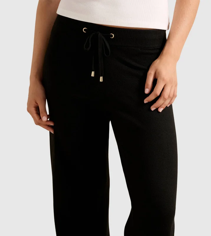 forever new  HAZEL Knitted Drawstring Waist Wide Leg Pants for Women | Best Price UAE